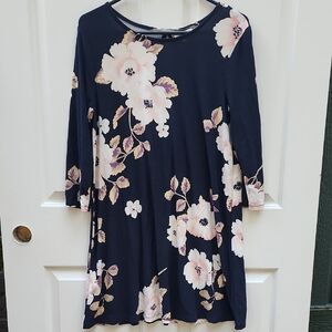 Bobbie Brooks size large Dark Navy Floral Dress – Long Sleeve Above-Knee Style
